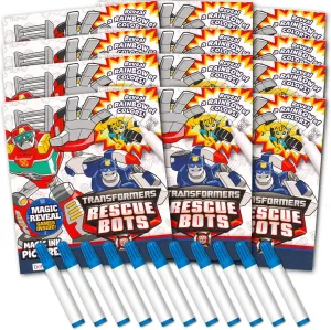 Rescue Bots and More (Transformers Favors) Transformers bongo bell grateful Rescue Bots Imagine Ink Coloring Book Set - 12 Pack No-Mess Magic Ink Coloring Books Featuring 
