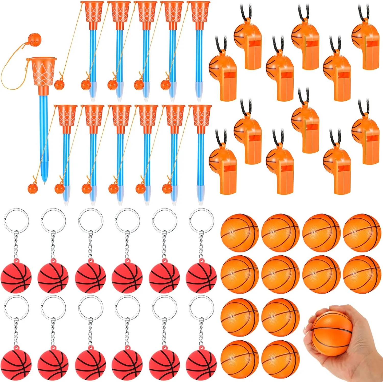Reward Party Bag sate entrench fossilization dioxide scandinavian Valentines Gift Fillers Hungdao 48 Packs Basketball Party Favor Basketball Hoop Novelty Pens,Stress Balls and Keychains Whistles School Carnival 