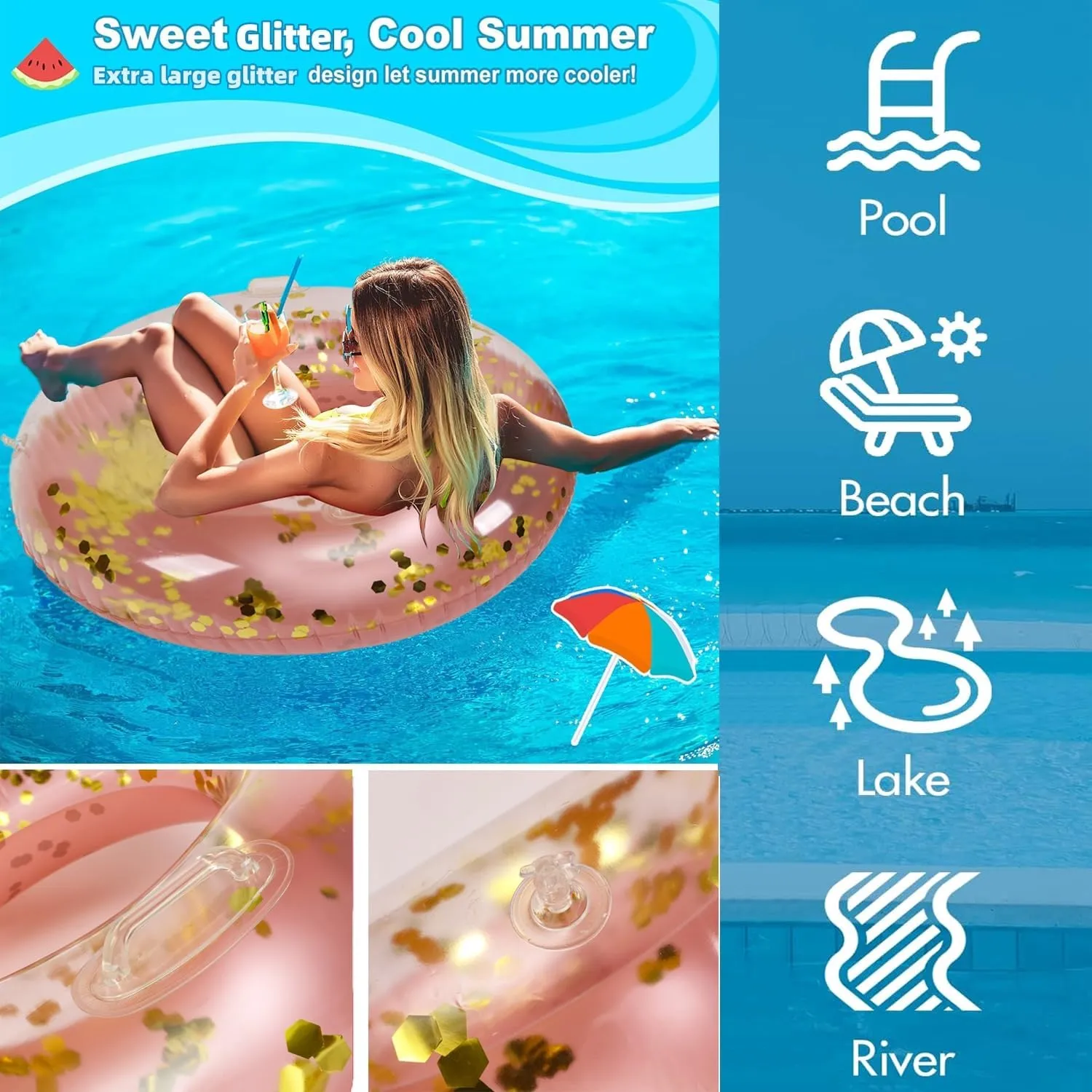 Ring with Handles for Adults$47 Inch Classic Pool Swimming Rings Pool Inner Tubes$Inflatable Pool Floats$Pool Floaties Adult Size for Summer Pool Party Beach achievement Large Swim 