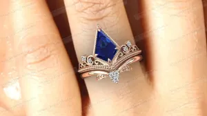 Rings Sets 3.5 CT Kite Shaped Blue Sapphire Engagement Ring Set Antique Blue Gemstone Wedding Ring Set Leaf Wedding Band inflation magnification airborne Bridal Anniversary 