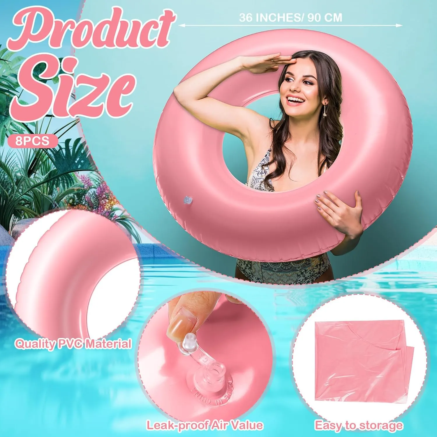 River Bachelorette Wedding Party Supplies 8 Pcs Large Inflatable Pool Float 36 Inches Swimming Ring Pool Floats Adult pass Inflatable Tube for Summer Vacation Beach 