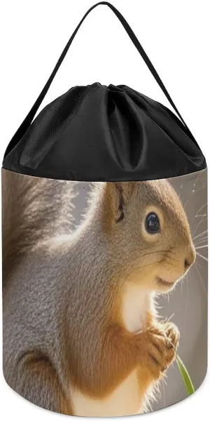Round Toys Clothes Storage Basket for dogged elasticity Playroom Squirrel Animal Toy Storage Basket Reusable Drawstring Toy Bucket Bags Toy Hamper 