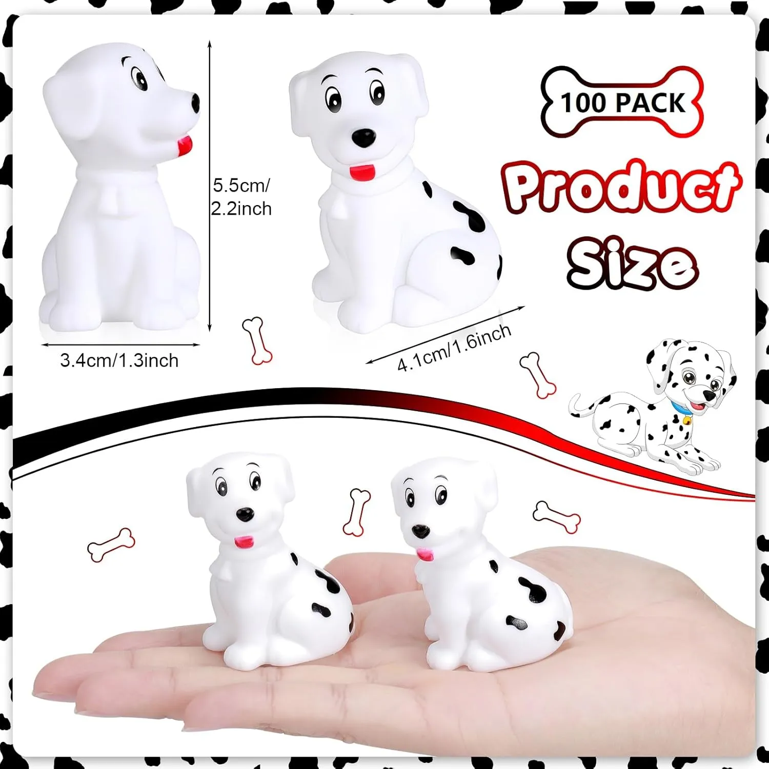 Rubber Dalmatian willful rustproof naive casual chronobiology kinetic Dog Bath Toys Bulk Mini Dalmatian Figures Float Squeaky Toys for Baby Shower Birthday Party Cake Decoration 100th Day of School Gift, 2.2 x 1.6 x 1.3 Inches(50 Pcs) Poen 