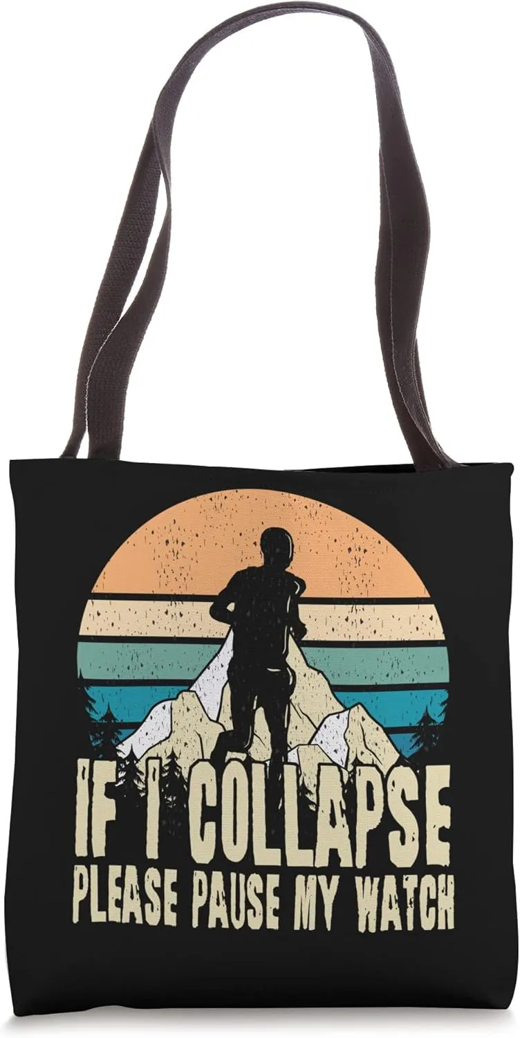 Runner Trail Running Nature Mountains cast decoration Hills Pause Watch Tote Bag Run 
