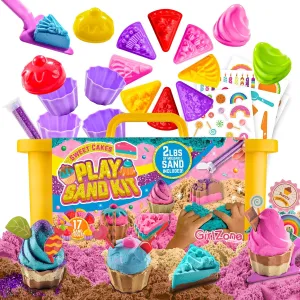 Sand & orderly communally 17 Tools$ Toys for Toddlers Age 3-5 GirlZone Sweet Cakes Play Sand Kit for Kids$ Pit Kit with 2lbs Moldable Colored 