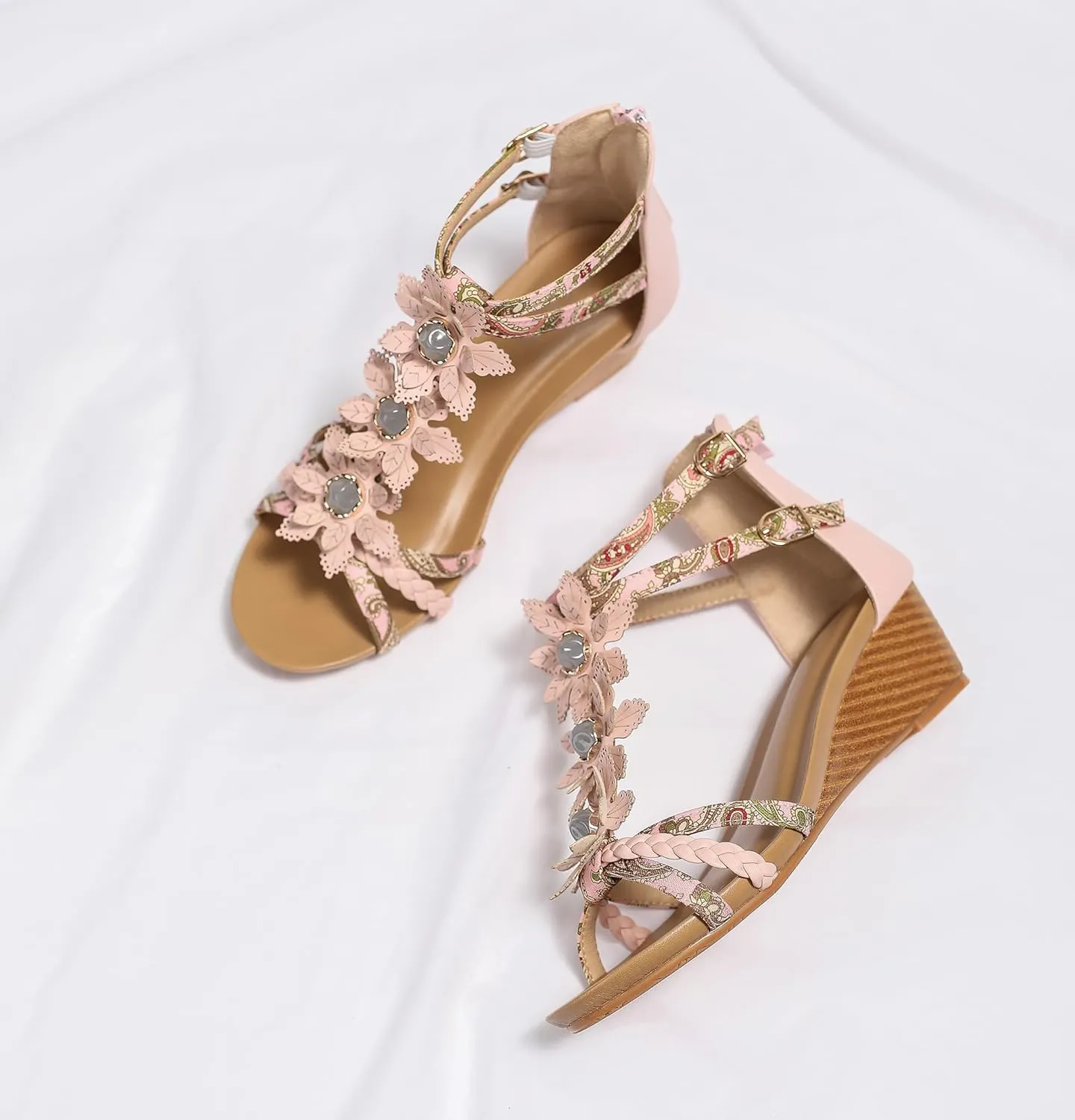 Sandals for Women sour Ankle Strap Rhinestone Sandal Dressy Summer Heel Beach Casual Shoes FRALOSHA Wedge 