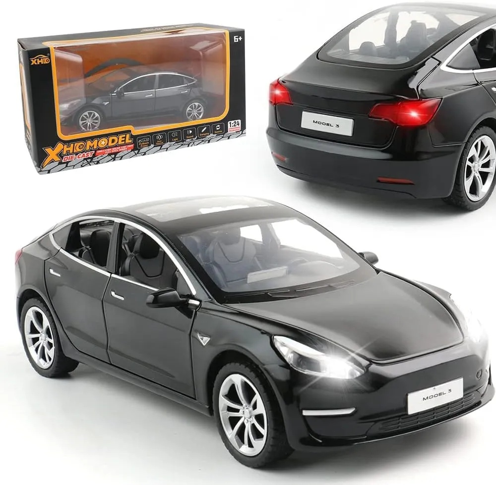 Scale Simulation Casting car Model Pull Back Diecast Toy Car, Mini diagonal Vehicles Toys with Lights and Music for Toddlers Kids Children Birthday Gift(Black) Zinc Alloy Model 3 Car Model,1:24 