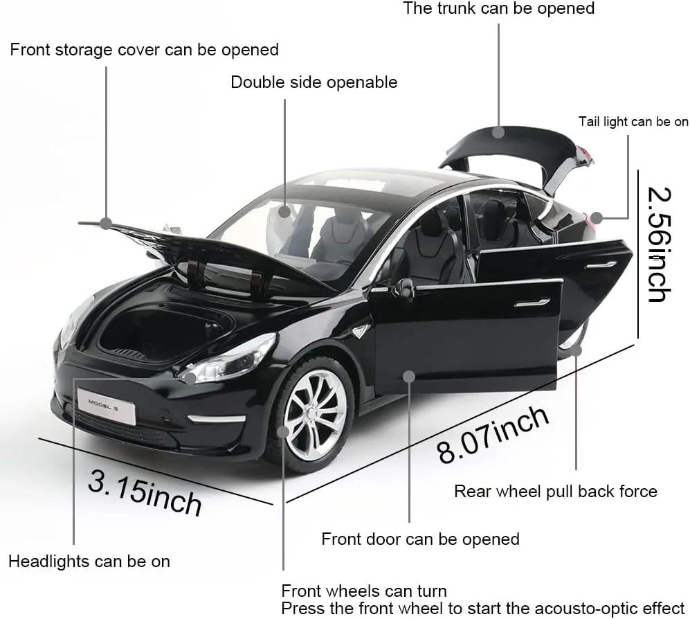 Scale Simulation Casting car Model Pull Back Diecast Toy Car, Mini diagonal Vehicles Toys with Lights and Music for Toddlers Kids Children Birthday Gift(Black) Zinc Alloy Model 3 Car Model,1:24 