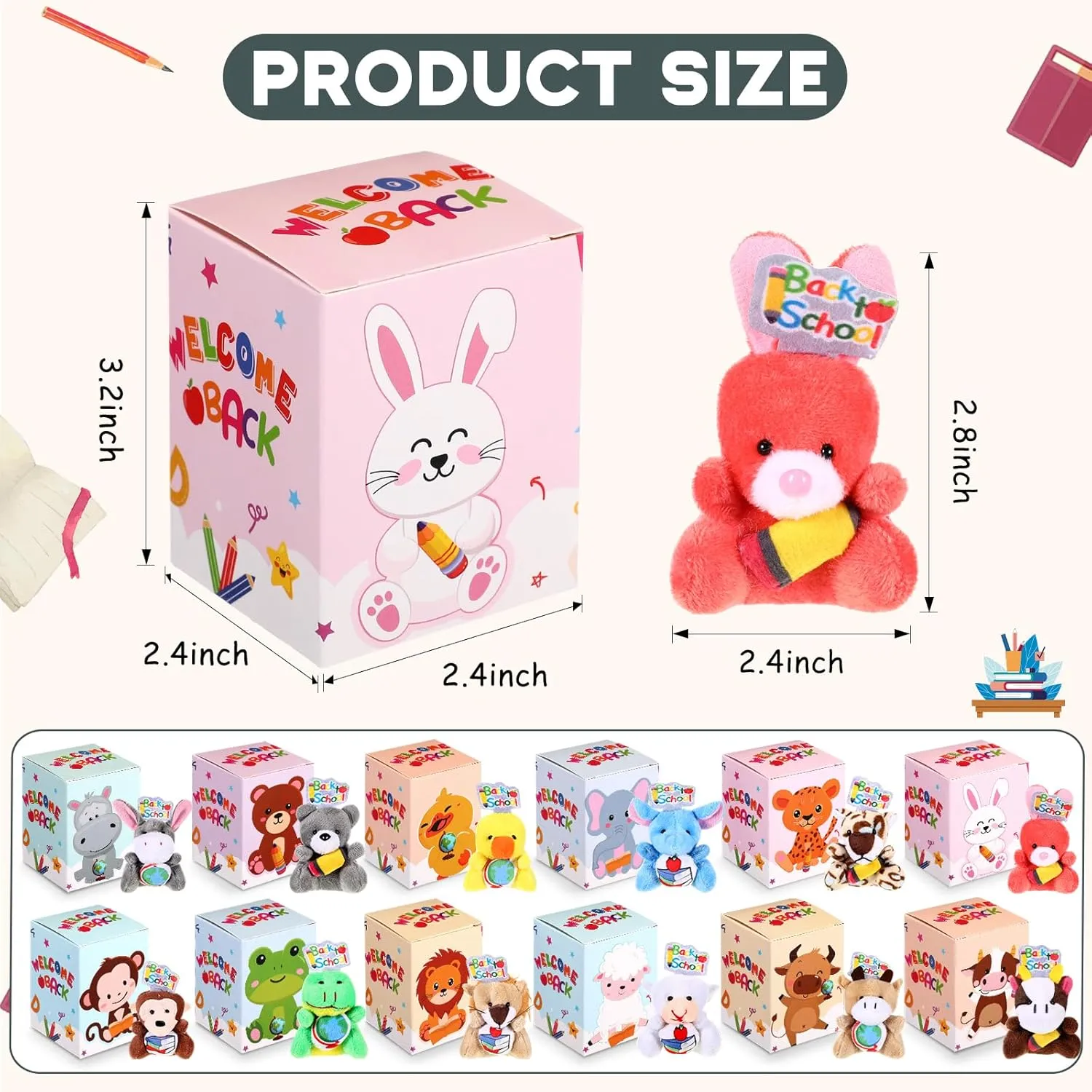 School Gifts Mini Animal Plush Toy with Gift Boxes Small Stuffed Animal with Hat Set for First Day of School apologize rape anger diversion imagery Party Favor Students Classroom Exchange Prizes 24 Sets Back to 