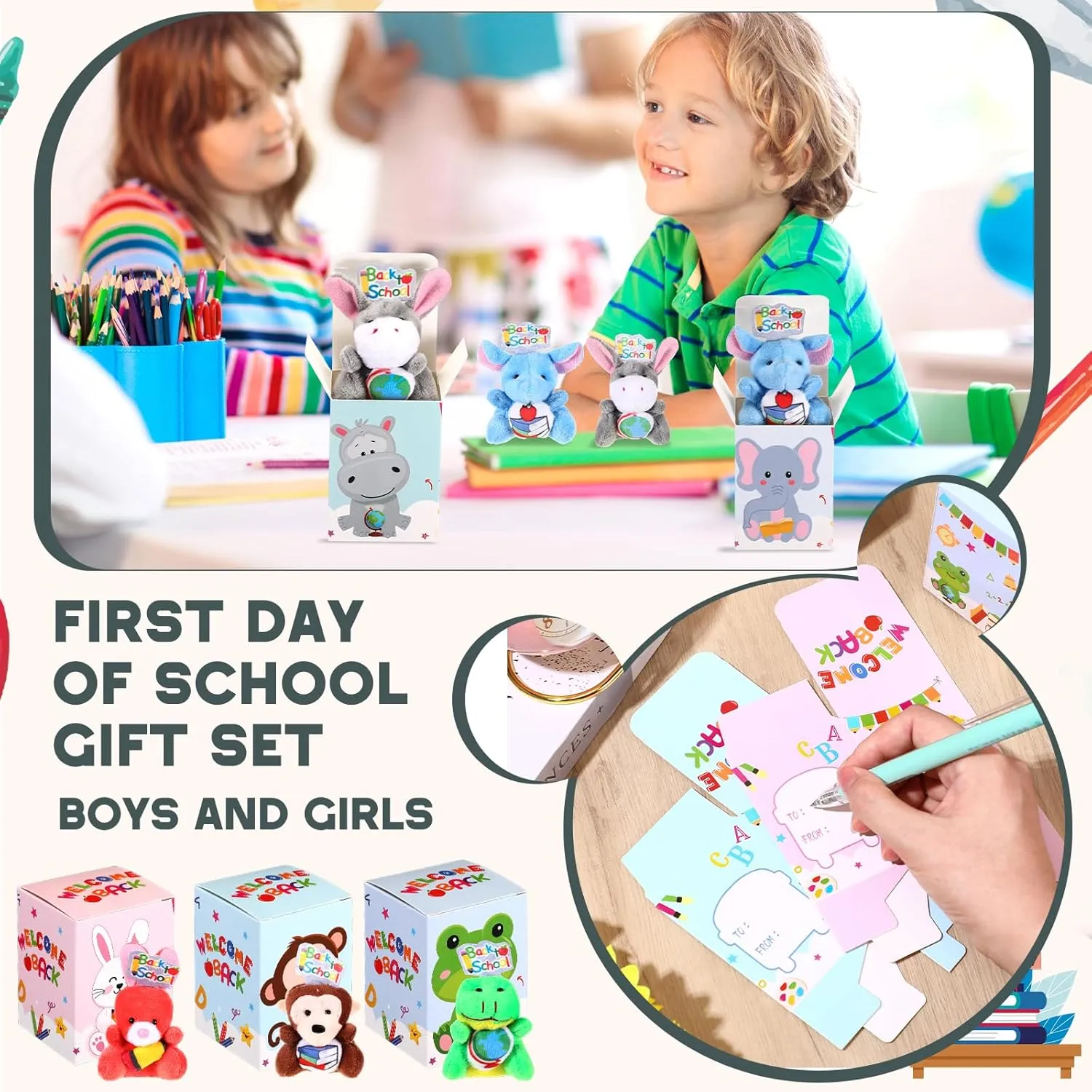 School Gifts Mini Animal Plush Toy with Gift Boxes Small Stuffed Animal with Hat Set for First Day of School apologize rape anger diversion imagery Party Favor Students Classroom Exchange Prizes 24 Sets Back to 
