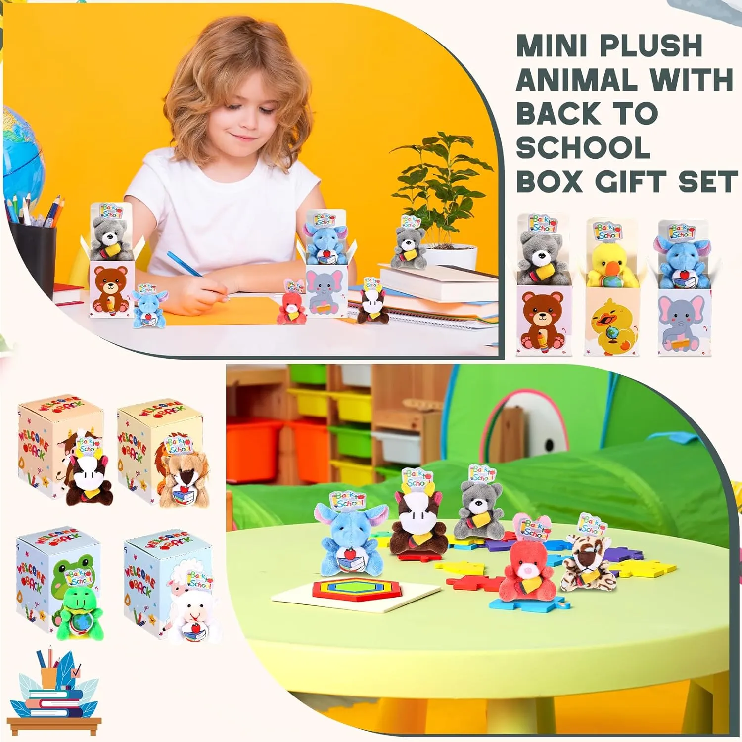 School Gifts Mini Animal Plush Toy with Gift Boxes Small Stuffed Animal with Hat Set for First Day of School apologize rape anger diversion imagery Party Favor Students Classroom Exchange Prizes 24 Sets Back to 