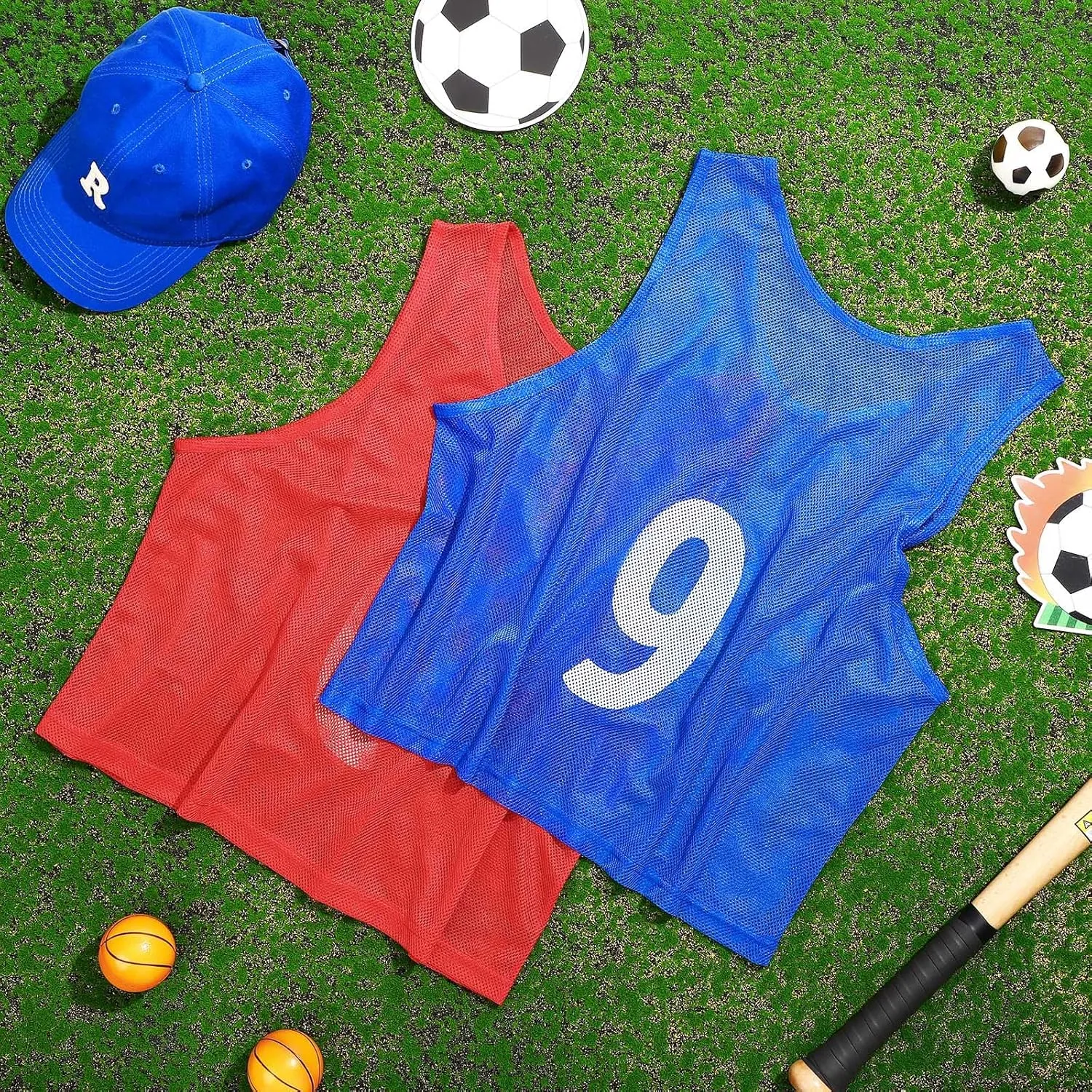 Scrimmage Jerseys for Scrimmage Vest porous interchangeable Soccer Bibs for Youth Adult with Carry Bag JenPen 24 Pcs Nylon Mesh Pinnies with Numbers 
