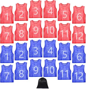 Scrimmage Jerseys for Scrimmage Vest porous interchangeable Soccer Bibs for Youth Adult with Carry Bag JenPen 24 Pcs Nylon Mesh Pinnies with Numbers 