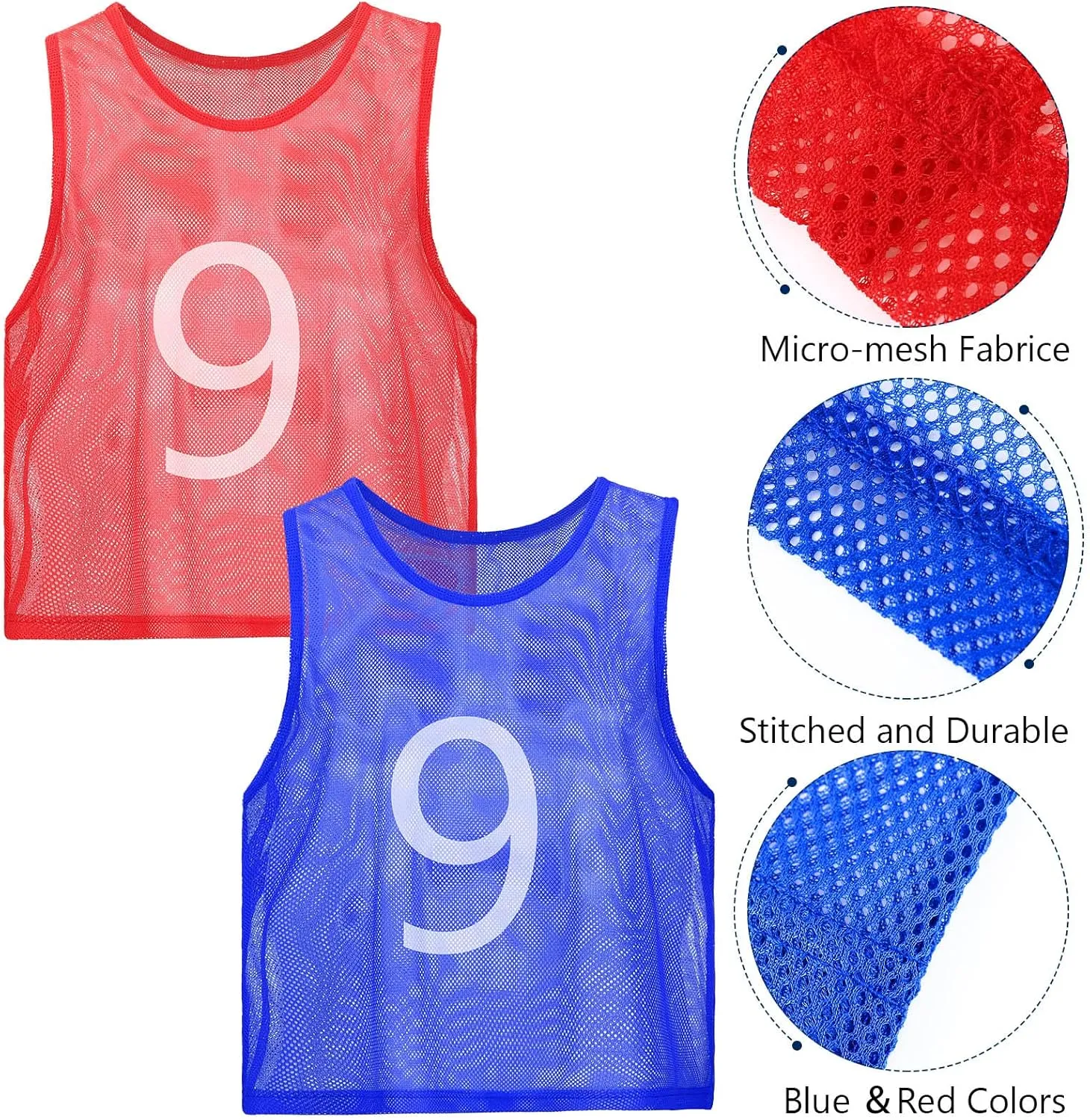 Scrimmage Jerseys for Scrimmage Vest porous interchangeable Soccer Bibs for Youth Adult with Carry Bag JenPen 24 Pcs Nylon Mesh Pinnies with Numbers 