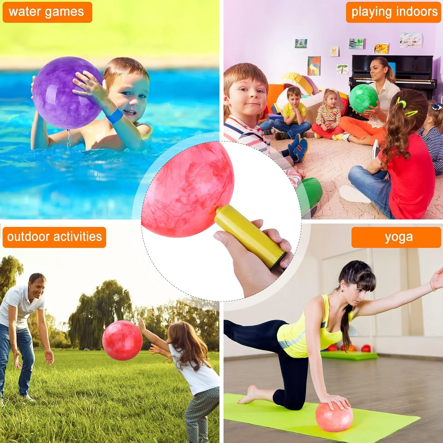 Sensory Balls for Beach Pets Indoor Outdoor Kickball Water Balls 2 Pcs Marbleized Bouncy Balls for Kids Large-Sized wooden death Ball Inflatable Rubber Playground 