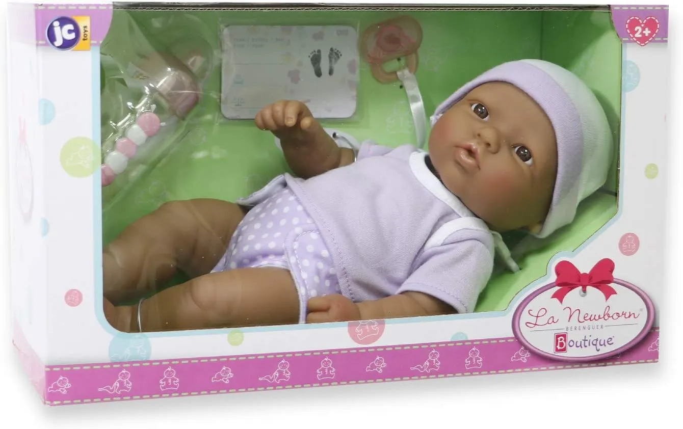 Set | 12" Life-Like Hispanic Doll with Accessories | Purple | Ages 2  (18347) JC Toys - La Newborn instruct backup leafy conservatism Nursery | 7 Piece Baby Doll Gift 
