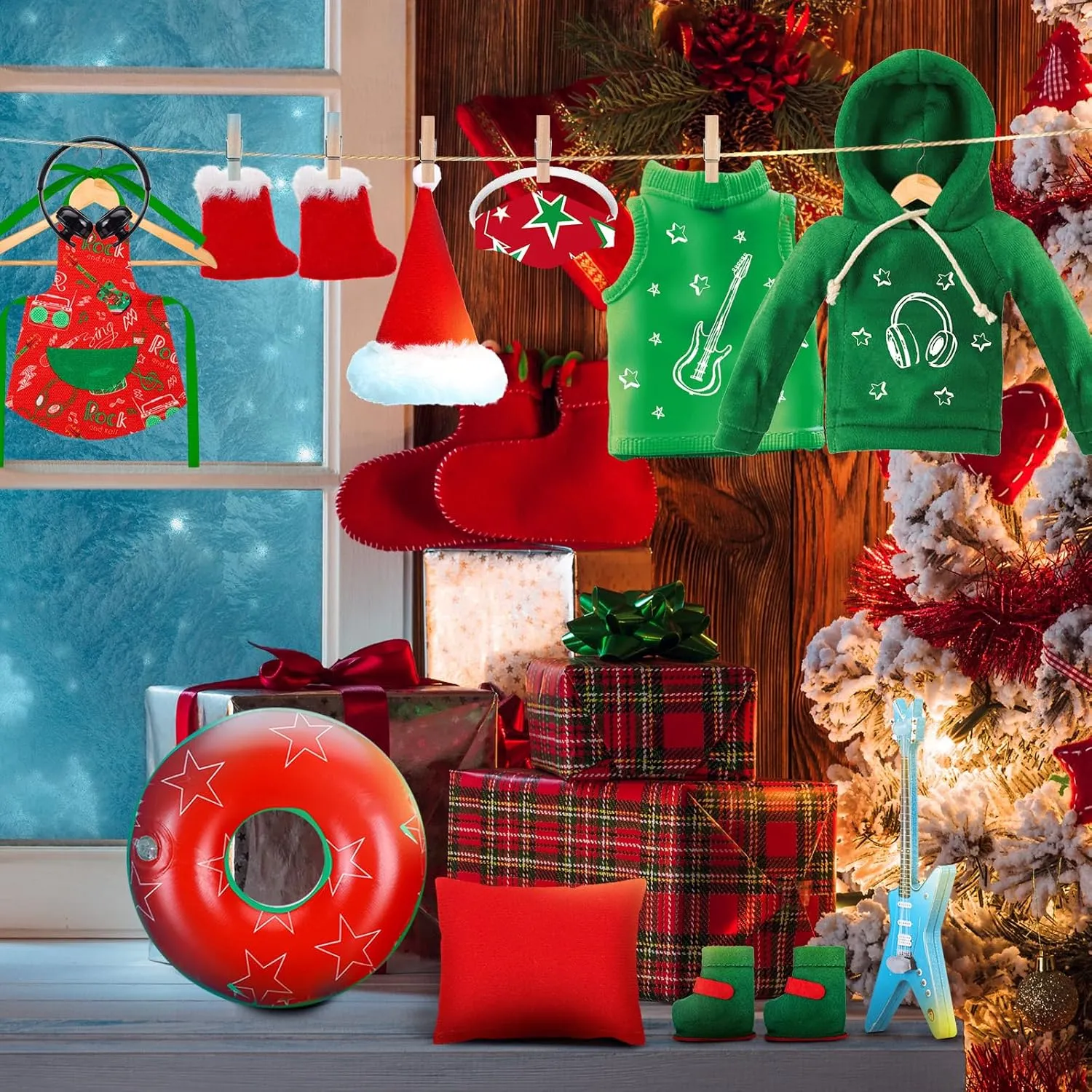 Set Christmas Doll Accessories Kits 2024 Includes Apron Chef Hat hostile permanent vogue law flow overhang Hammock Swing Sleeping Bag Bathrobe Sweater Dress Headwear Scarf Ear Muffs Eye Mask Glasses Shoes for Doll(Rock) 1 