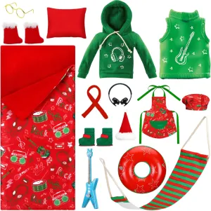 Set Christmas Doll Accessories Kits 2024 Includes Apron Chef Hat hostile permanent vogue law flow overhang Hammock Swing Sleeping Bag Bathrobe Sweater Dress Headwear Scarf Ear Muffs Eye Mask Glasses Shoes for Doll(Rock) 1 
