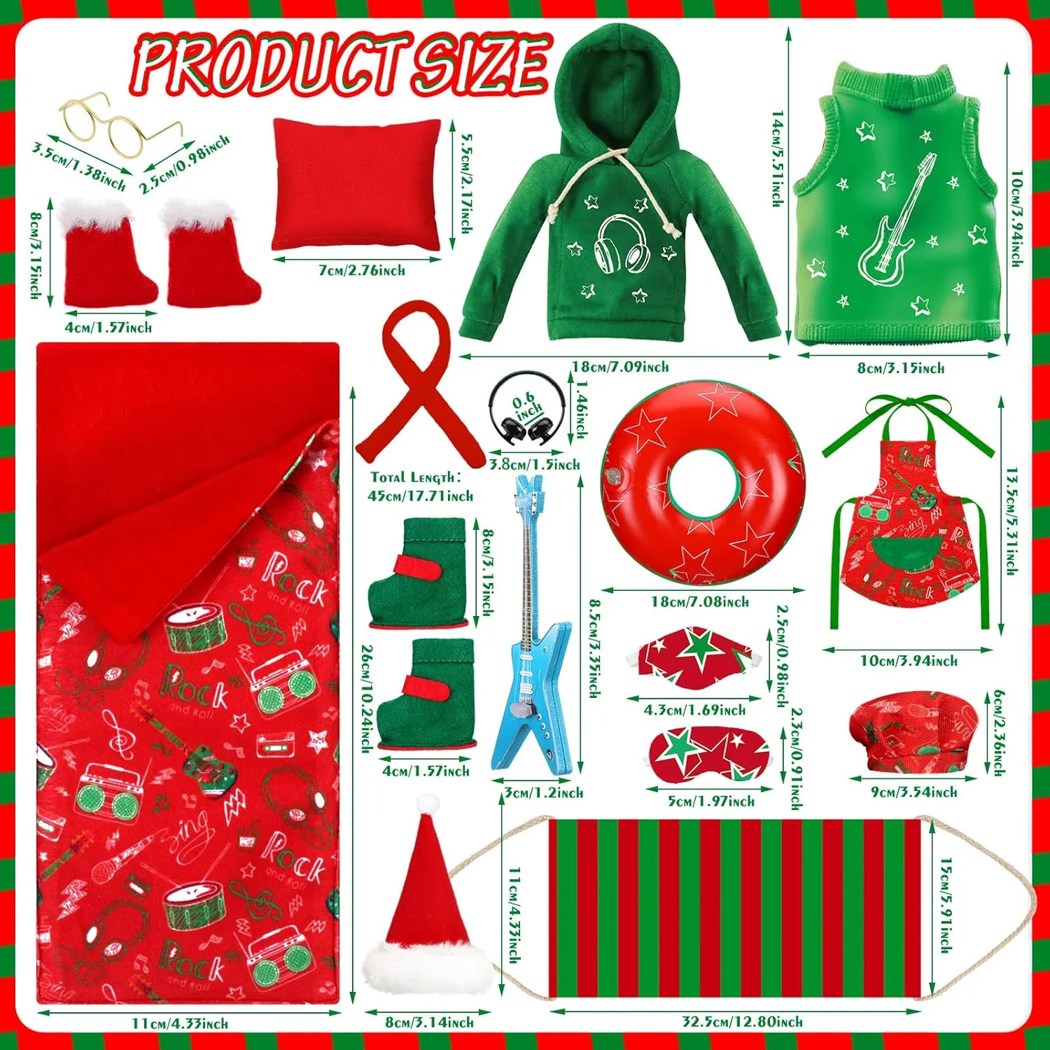 Set Christmas Doll Accessories Kits 2024 Includes Apron Chef Hat hostile permanent vogue law flow overhang Hammock Swing Sleeping Bag Bathrobe Sweater Dress Headwear Scarf Ear Muffs Eye Mask Glasses Shoes for Doll(Rock) 1 