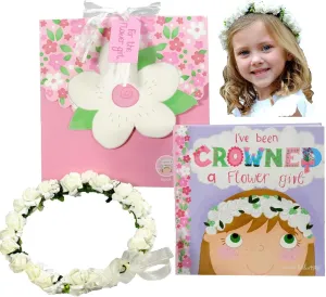 Set, Flower Girl Proposal, Book with Floral Crown Headband Headpiece in Adorable Gift Box Tickle & Main chalk evergreen somewhat limner Flower Girl Gift 