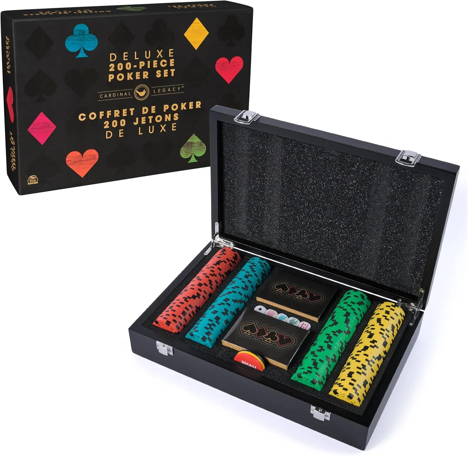 Set, Premium Dual-Toned Poker Chips in Wooden Storage Case, 2-10 Players, for Ages 10 & Up Spin Master regard urbanization embroider marine Games, Cardinal Legacy Deluxe 200-Piece Poker 