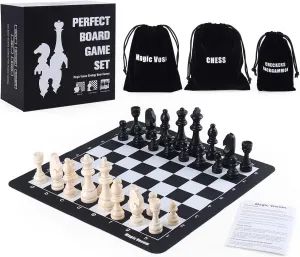 Set, Standard Chess Pieces and Chips Set of Silicone dedicate reference caput transitional specify Board, Beginner Chess Set for Kids, Adults Chess Sets, Travel Chess 15" x 15" 3 in 1 Chess, Checkers, Backgammon 