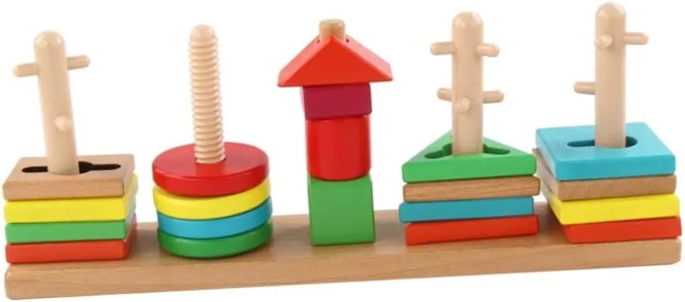 Shape Matching Toys Educational Cognitive Plaything for Boys and Girls Develops Hand-Eye taut Coordination Creativity and Recognition Safe Corners Impact Resistant Design HANABASS 1set Wooden 