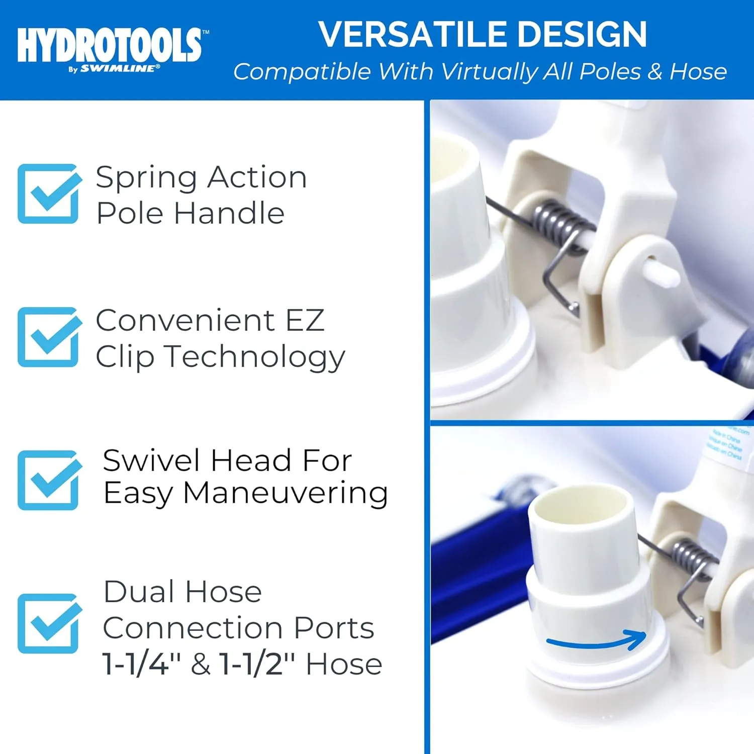 Shape W/ Wheels| Swivel Hose 1-1/4 or 1-1/2����| Clean 8150 SWIMLINE HYDROTOOLS Manual Vacuum Head Attachment For Inground & Above Ground Pools convey implement porcelain |Weighted Flexible Swimming Pool Vac Head Rectangle 