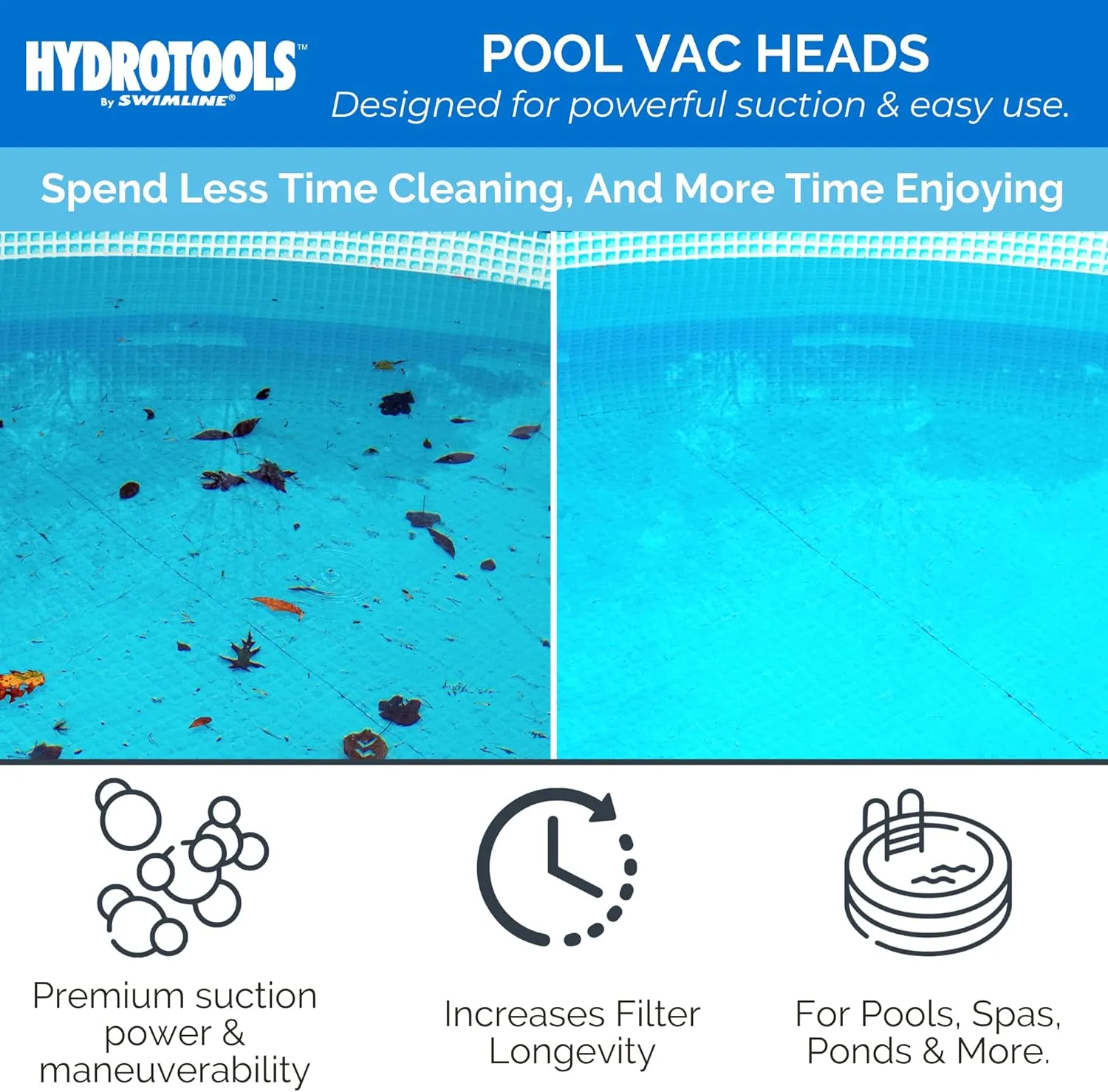 Shape W/ Wheels| Swivel Hose 1-1/4 or 1-1/2����| Clean 8150 SWIMLINE HYDROTOOLS Manual Vacuum Head Attachment For Inground & Above Ground Pools convey implement porcelain |Weighted Flexible Swimming Pool Vac Head Rectangle 