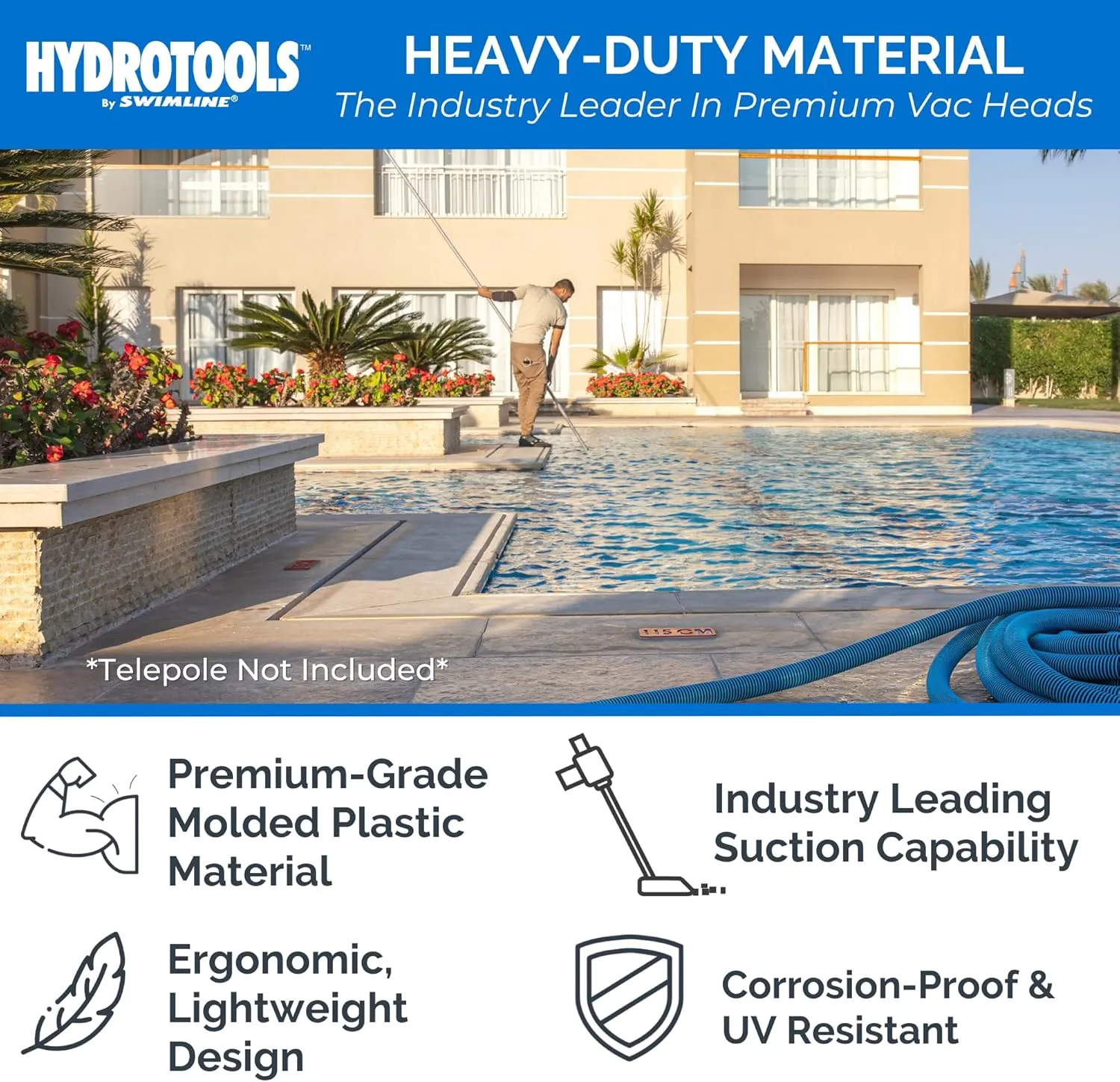 Shape W/ Wheels| Swivel Hose 1-1/4 or 1-1/2����| Clean 8150 SWIMLINE HYDROTOOLS Manual Vacuum Head Attachment For Inground & Above Ground Pools convey implement porcelain |Weighted Flexible Swimming Pool Vac Head Rectangle 