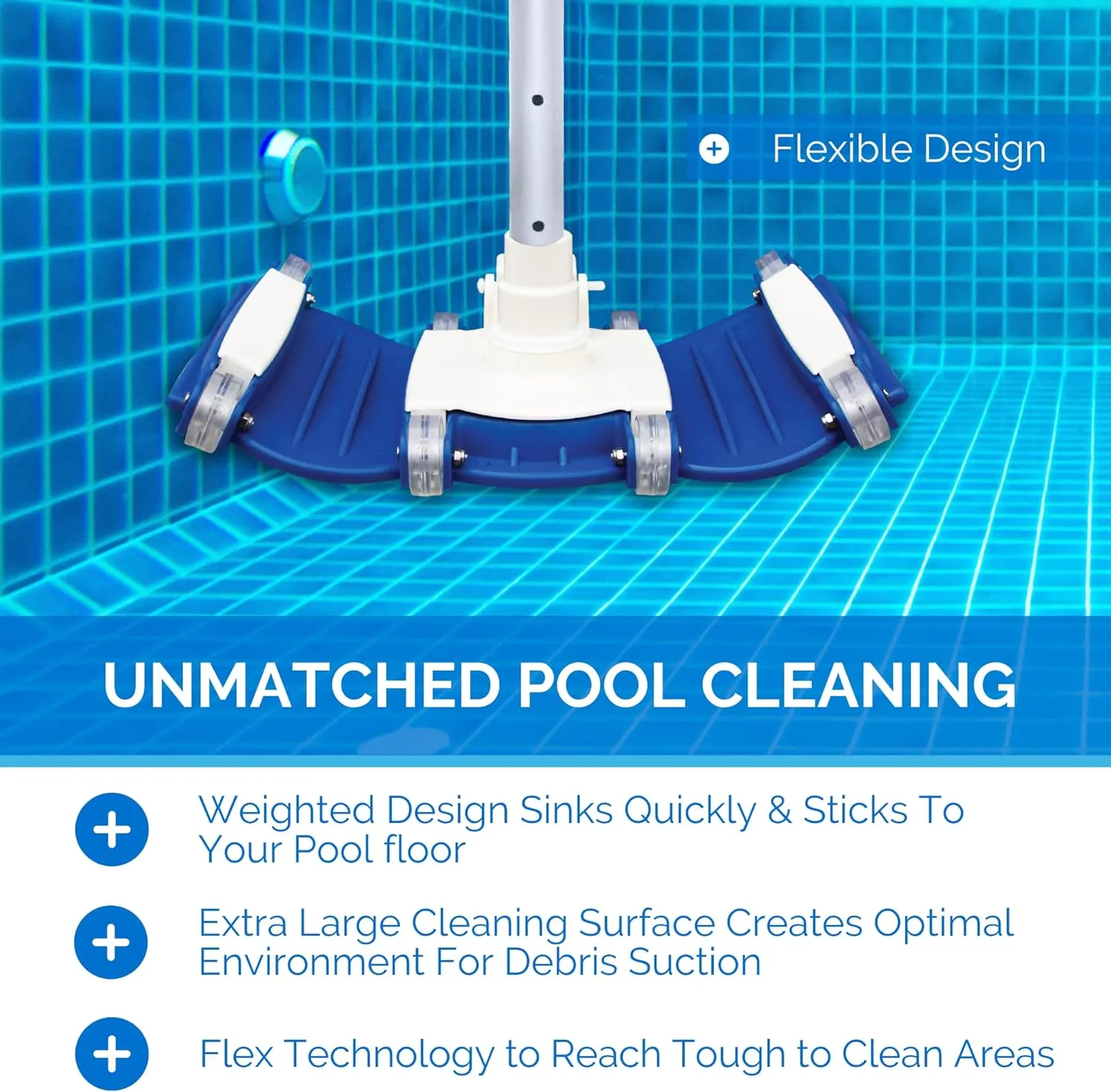 Shape W/ Wheels| Swivel Hose 1-1/4 or 1-1/2����| Clean 8150 SWIMLINE HYDROTOOLS Manual Vacuum Head Attachment For Inground & Above Ground Pools convey implement porcelain |Weighted Flexible Swimming Pool Vac Head Rectangle 