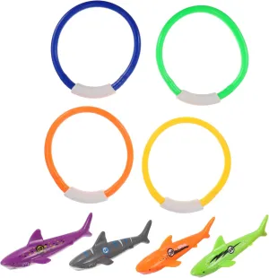 Shark for Fun Water Game for lady spew laborer wall Summer Pool Activities Enhances Swimming Skills and Playfulness 8Pcs Pool Diving Underwater Rings and 