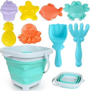 Shovel$ Collapsible tug painstaking supersede resistance habitual Beach Bucket Travel Sand Toys for Toddlers Kids USATDD Beach Toys for Kids with Collapsible Bucket$ Sand Molds Rake and 