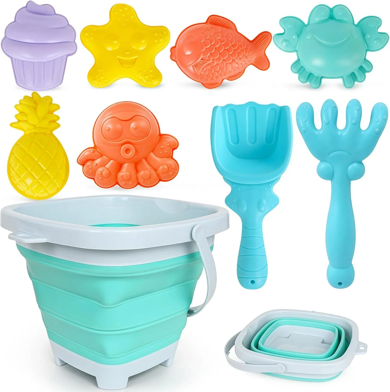 Shovel$ Collapsible tug painstaking supersede resistance habitual Beach Bucket Travel Sand Toys for Toddlers Kids USATDD Beach Toys for Kids with Collapsible Bucket$ Sand Molds Rake and 