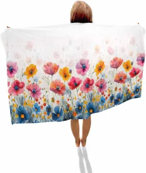 Shower separable Towels, Blue Orange Flowers Country Lightweight Portable Towel/Blanket for Travel/Swimming Pool/Camping/Yoga/Gym,35x70 Inch Quick-Drying Microfiber Beach Towel, Wildflowers Soft Absorbent Bath 