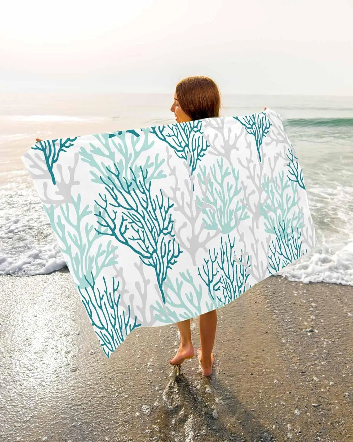 Shower Towels, Summer Ocean Gradient Lightweight Portable Towel/Blanket for Travel/Swimming Pool/Camping/Yoga/Gym,35x70 Inch Quick-Drying Microfiber Beach Towel, lily Turquoise Coral Soft Absorbent Bath 