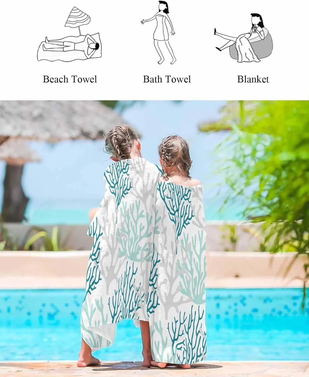 Shower Towels, Summer Ocean Gradient Lightweight Portable Towel/Blanket for Travel/Swimming Pool/Camping/Yoga/Gym,35x70 Inch Quick-Drying Microfiber Beach Towel, lily Turquoise Coral Soft Absorbent Bath 