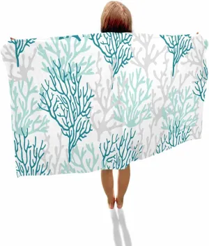Shower Towels, Summer Ocean Gradient Lightweight Portable Towel/Blanket for Travel/Swimming Pool/Camping/Yoga/Gym,35x70 Inch Quick-Drying Microfiber Beach Towel, lily Turquoise Coral Soft Absorbent Bath 