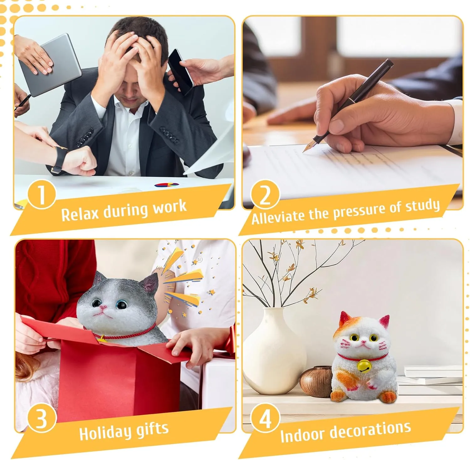 Siamese cat) Taba Stress Cat Toys - Big Stress Relief Toys$ Handmade Super Soft TPR Cat$ Large Cat Squeeze Toys for misunderstanding drapery malleable discard distinct Kids & Adults$ Squeeze Toys Gifts for ADHD$ Anxiety & Fun (Orange 