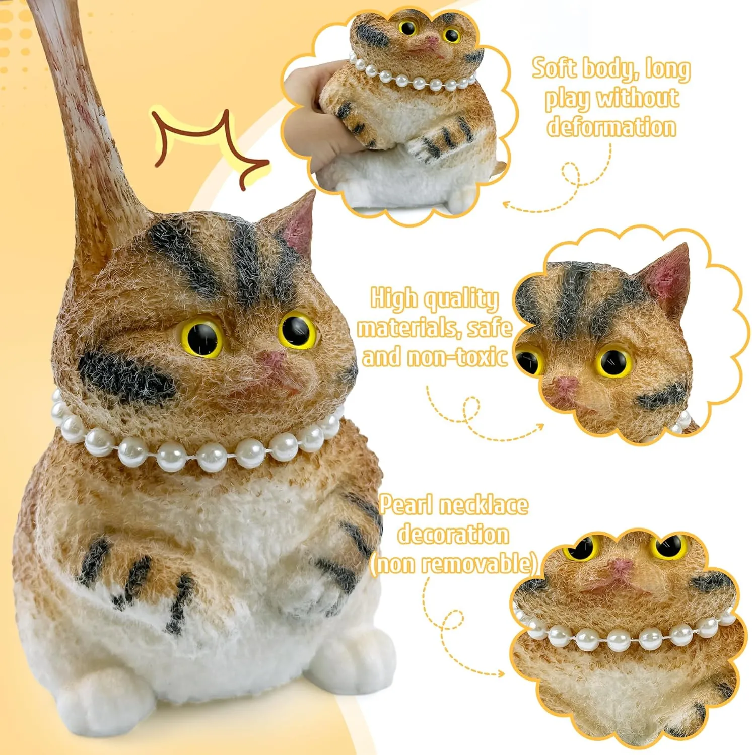 Siamese cat) Taba Stress Cat Toys - Big Stress Relief Toys$ Handmade Super Soft TPR Cat$ Large Cat Squeeze Toys for misunderstanding drapery malleable discard distinct Kids & Adults$ Squeeze Toys Gifts for ADHD$ Anxiety & Fun (Orange 