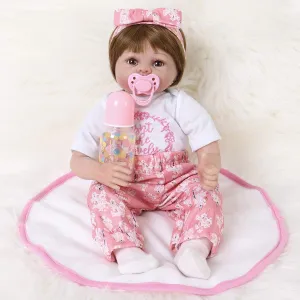 Silicone Vinyl Baby charcoal 24 inch Weighted Soft Body Lifelike Doll Gift Set for Ages 3 (Butterfly Hair Band) ENADOLL Reborn Baby Doll Realistic 
