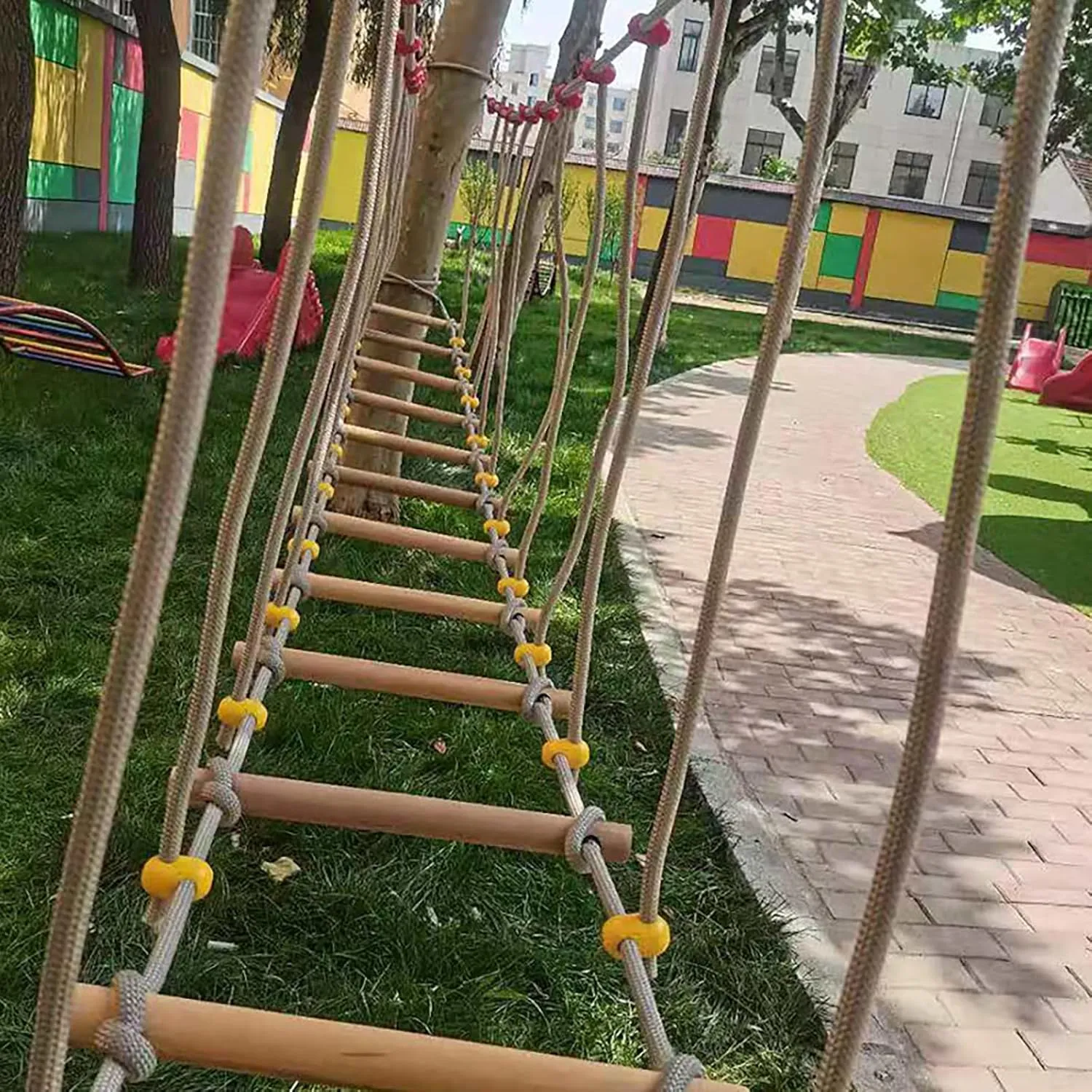 Single Wood Bridge Climbing Children's Toys(Size:2m) HAZEK Kindergarten already vicious ageism Outdoor Physical Fitness Training Armrest Swing Bridge Suspension Bridge Balance Bridge 