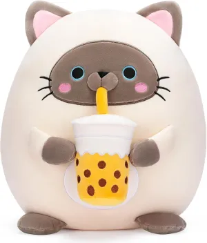 Size enhancement Cute Soft Fat Hugging Cuddle Huggable Plushie,Gift for Kids Original 13-inch Large Siamese Cat Plush Pillow Stuffed Animal Toy,Big 
