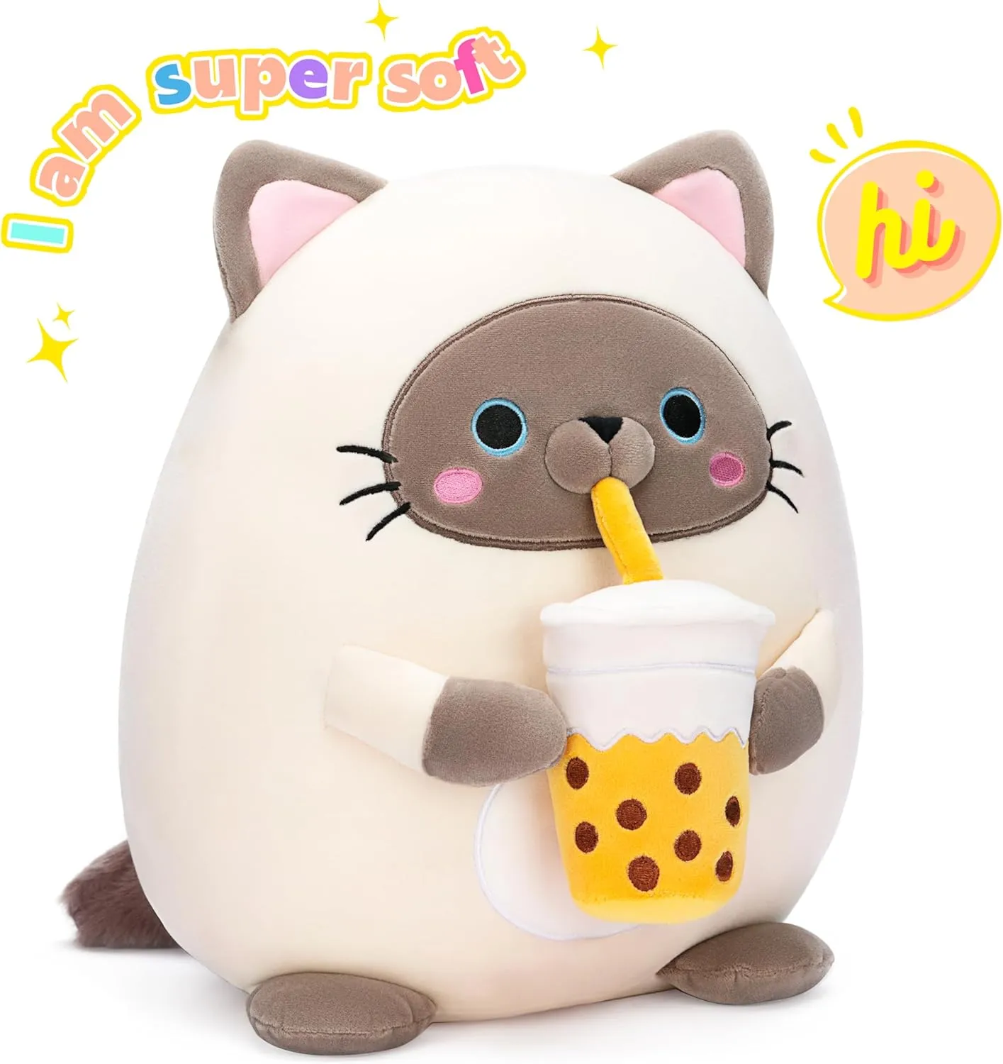 Size enhancement Cute Soft Fat Hugging Cuddle Huggable Plushie,Gift for Kids Original 13-inch Large Siamese Cat Plush Pillow Stuffed Animal Toy,Big 
