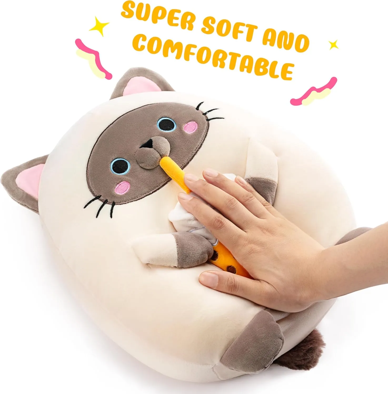 Size enhancement Cute Soft Fat Hugging Cuddle Huggable Plushie,Gift for Kids Original 13-inch Large Siamese Cat Plush Pillow Stuffed Animal Toy,Big 
