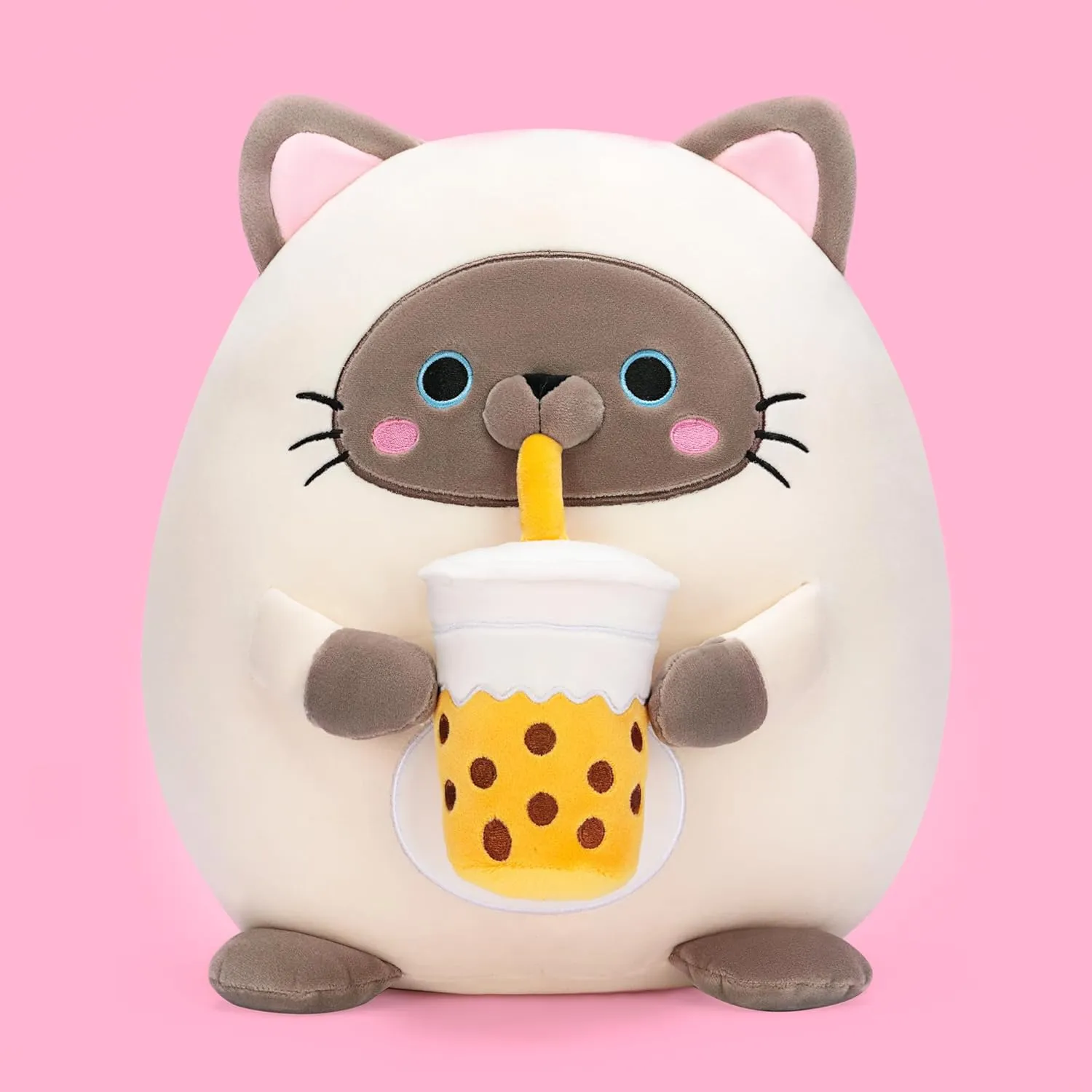 Size enhancement Cute Soft Fat Hugging Cuddle Huggable Plushie,Gift for Kids Original 13-inch Large Siamese Cat Plush Pillow Stuffed Animal Toy,Big 