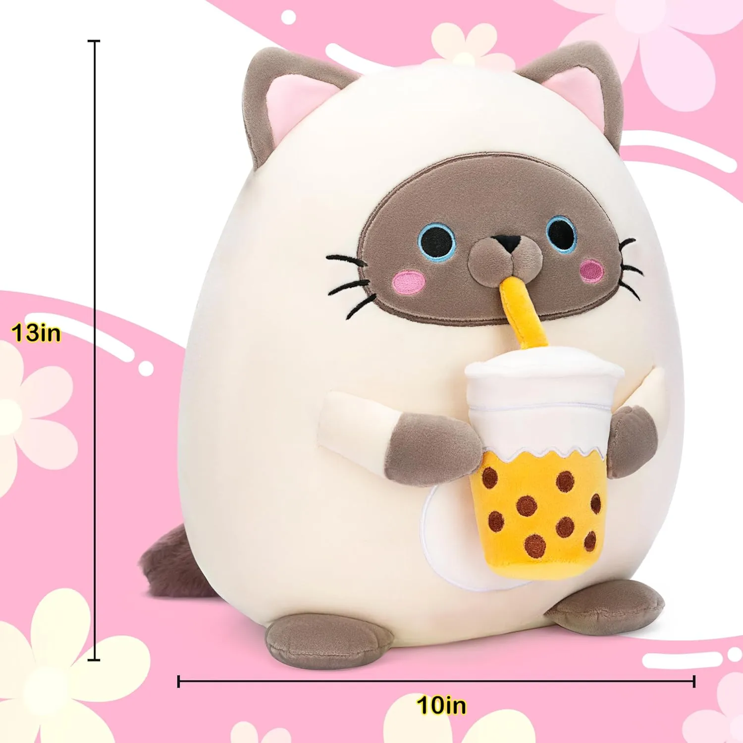 Size enhancement Cute Soft Fat Hugging Cuddle Huggable Plushie,Gift for Kids Original 13-inch Large Siamese Cat Plush Pillow Stuffed Animal Toy,Big 