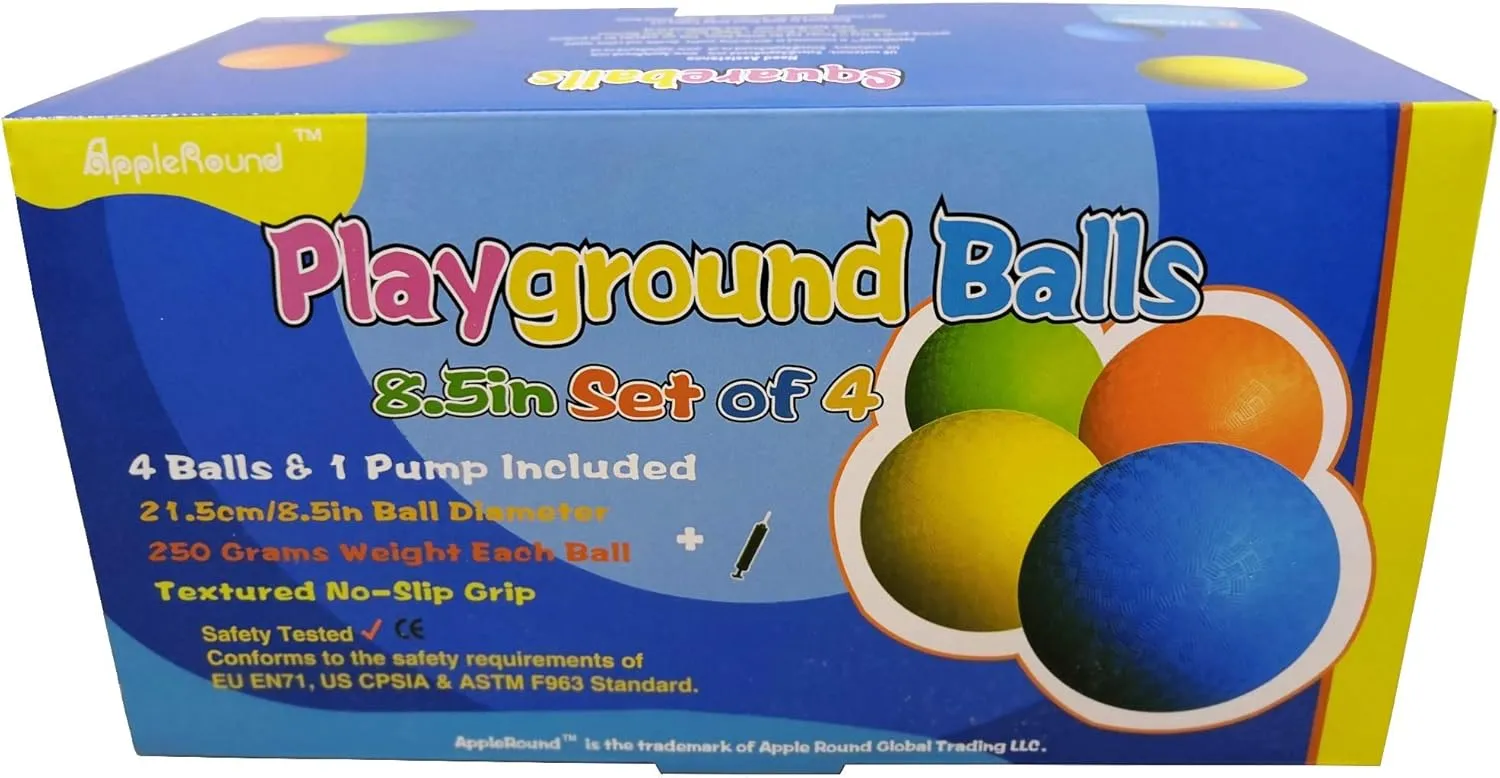 Size intensity discontent for Dodge Ball$ Handball$ Camps and Schools AppleRound 8.5-inch Dodgeball Playground Balls$ Pack of 4 Balls with 1 Pump$ Official 