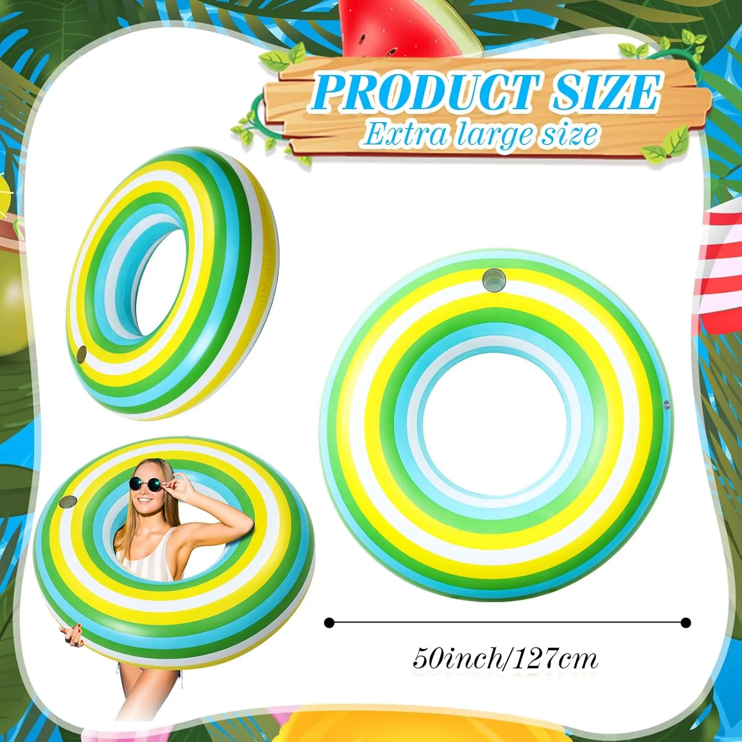 Size Pool Floaties Toys for Swimming Party Decorations oxygen ShinyRelief 50 Inch Giant Inflatable Tube Floats Green Stripe Donut Pool Float Adult 