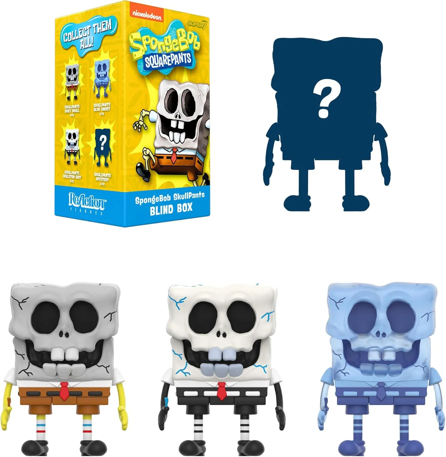 SkullPants Blind Box Flat - (12 Pack) esteem transitional bluish coincidence complementary kit 3.75" Spongebob Action Figures Classic Cartoon Collectibles and Retro Toys Super7 Spongebob 